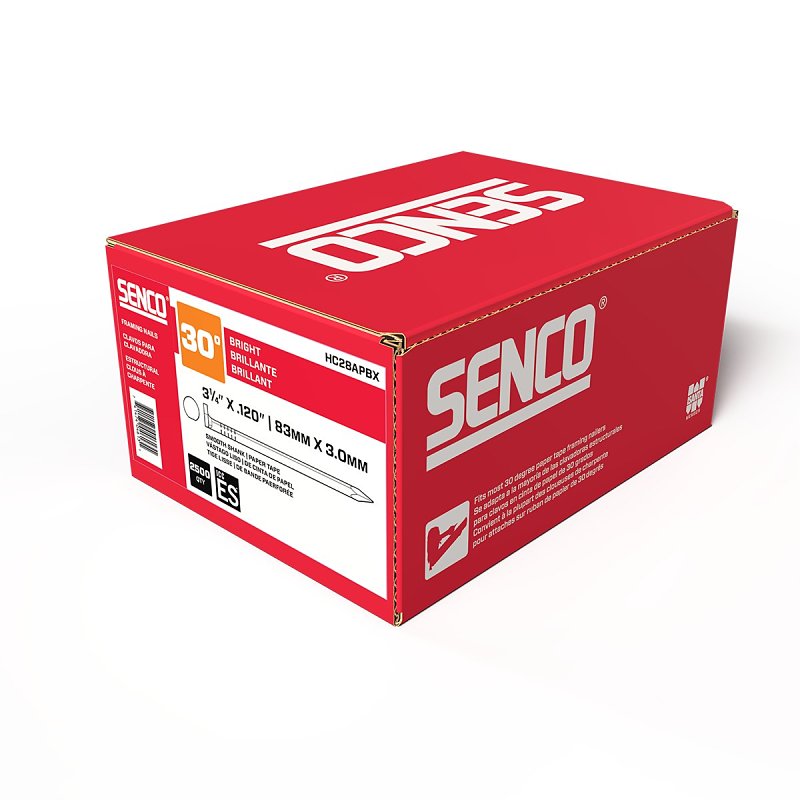Senco HC28APBX Series Collated Nail, Paper Tape Collation, 3-1/4 in L, Steel, Bright Basic, Clipped Head, Smooth Shank