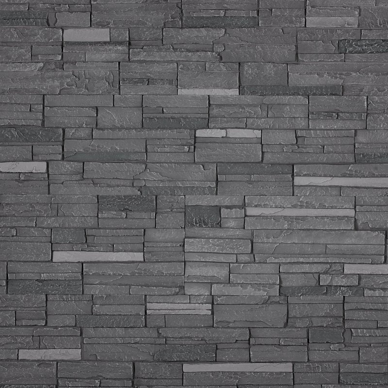 DuraKwik Stone 310VAP Siding Panel, 13 in L, 48 in W, 2 in Thick, Interlocking Edge, Stacked Stone Profile, Volcano Ash