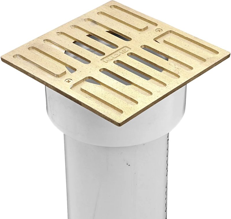 NDS 913B Grate with Collar, 4-3/4 in L, 4-3/4 in W, Square, 3/8 in Grate Opening, Brass/PVC, Satin Brass