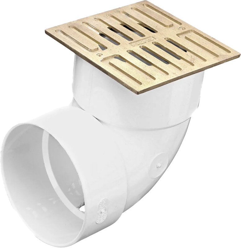 NDS 913B Grate with Collar, 4-3/4 in L, 4-3/4 in W, Square, 3/8 in Grate Opening, Brass/PVC, Satin Brass