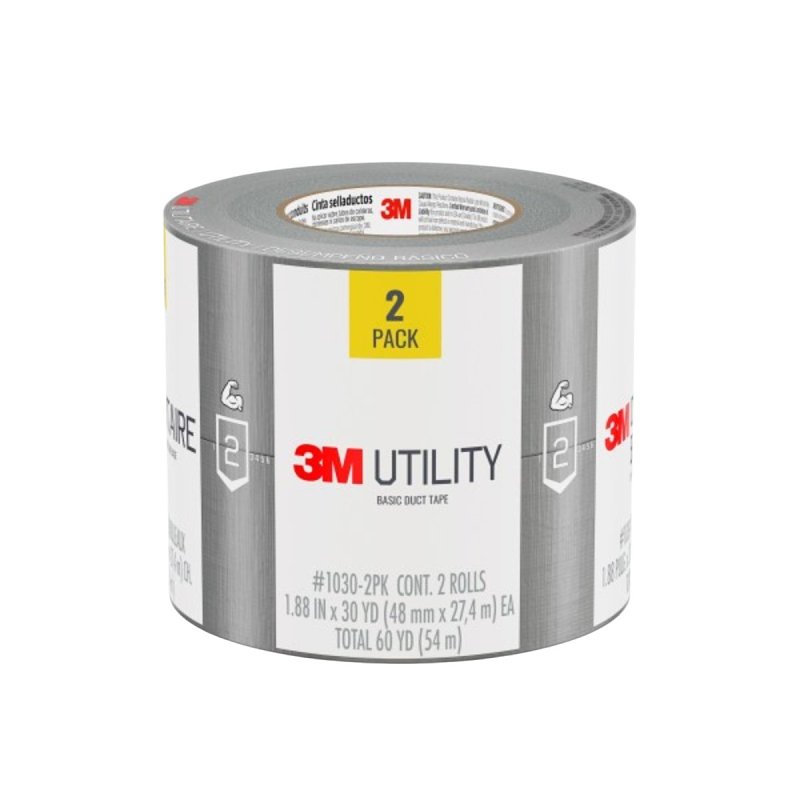 3M 1030-2PK Basic Duct Tape, Utility, 30 yd L, 1.88 in W, Gray