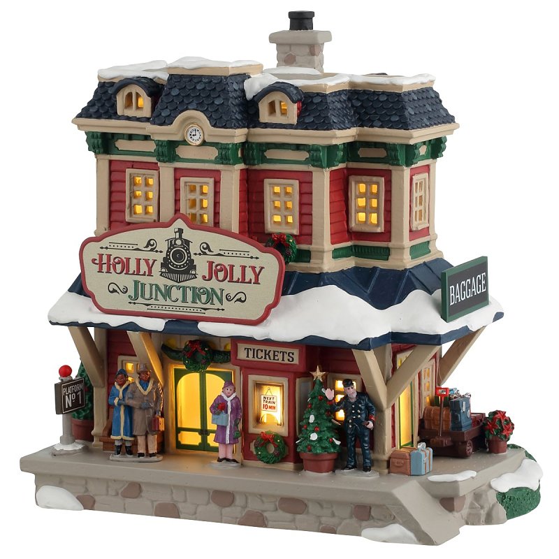 Lemax 45274 Christmas Decor, 8.07 in H, Holly Jolly Junction, Porcelain, LED