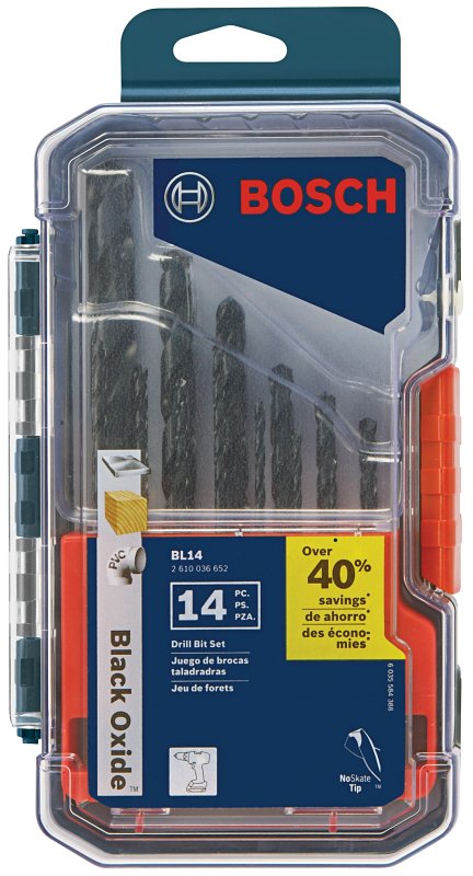 Bosch BL14 Jobber Length Drill Bit Set, 14-Piece, Steel, Black Oxide