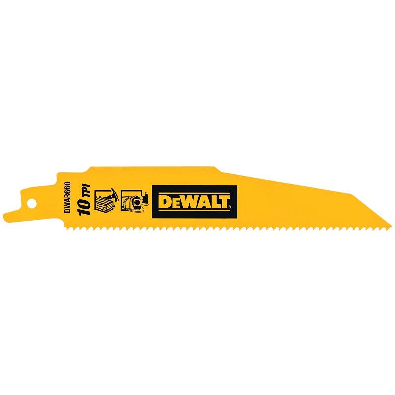 DEWALT DWAR660 Series Reciprocating Saw Blade, Applicable Materials: Wood, 1 in W, 6 in L, 10 TPI