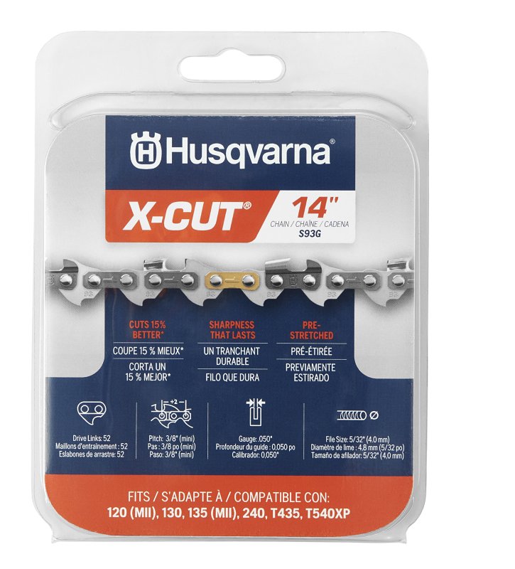 Husqvarna 597469552 Chainsaw Chain, 14 in L Bar, 0.05 ga, 3/8 in TPI/Pitch, 52-Link