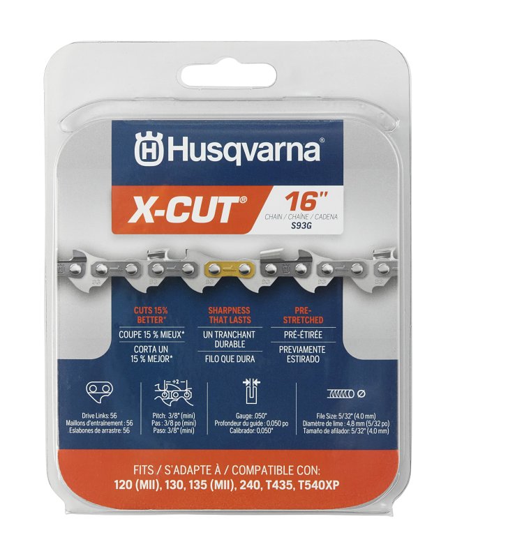Husqvarna 597469556 Saw Chain Loop, Semi-Chisel Chain, 16 in L Bar, 0.05 in, 3/8 in TPI/Pitch, 56-Link