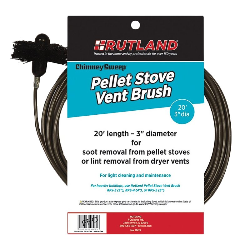 Rutland Chimney Sweep 17419 Pellet Stove Vent Brush with Handle, 20 ft L, 3 in L Brush, Poly Trim