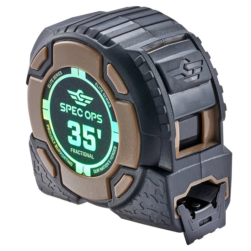 Spec Ops Elite Series SPEC-PTM35-F Fractional Tape Measure, 35 ft L Blade, 1-1/4 in W Blade, Steel Blade, ABS Case