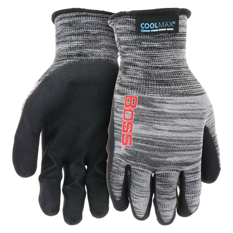 Boss Tactile Grip Series B31151-L Coated Gloves, Men's, L, Elastic Knit Wrist, Slip-On Cuff, Nitrile Coating, Nylon