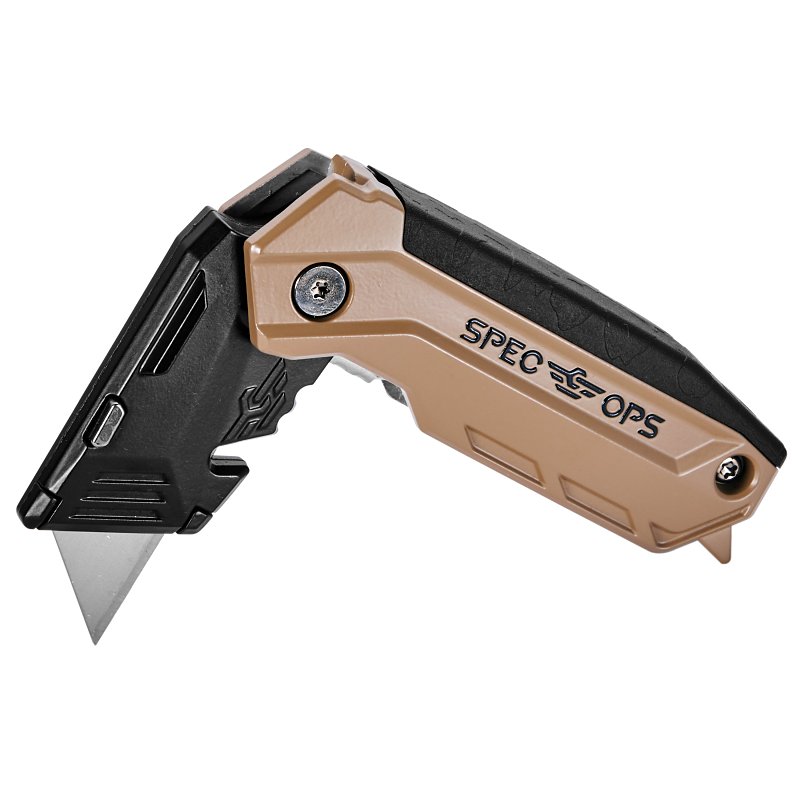 Spec Ops SPEC-K1-FF Folding Utility Knife, Steel Blade, 1-Blade, Pistol Grip Handle, Black/Flat Dark Earth Handle