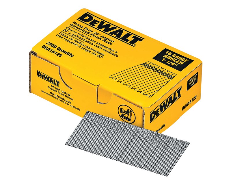 DEWALT DCA16125 Finish Nail, 1-1/4 in L, 16, Steel, Galvanized, Angled Head, Smooth Shank