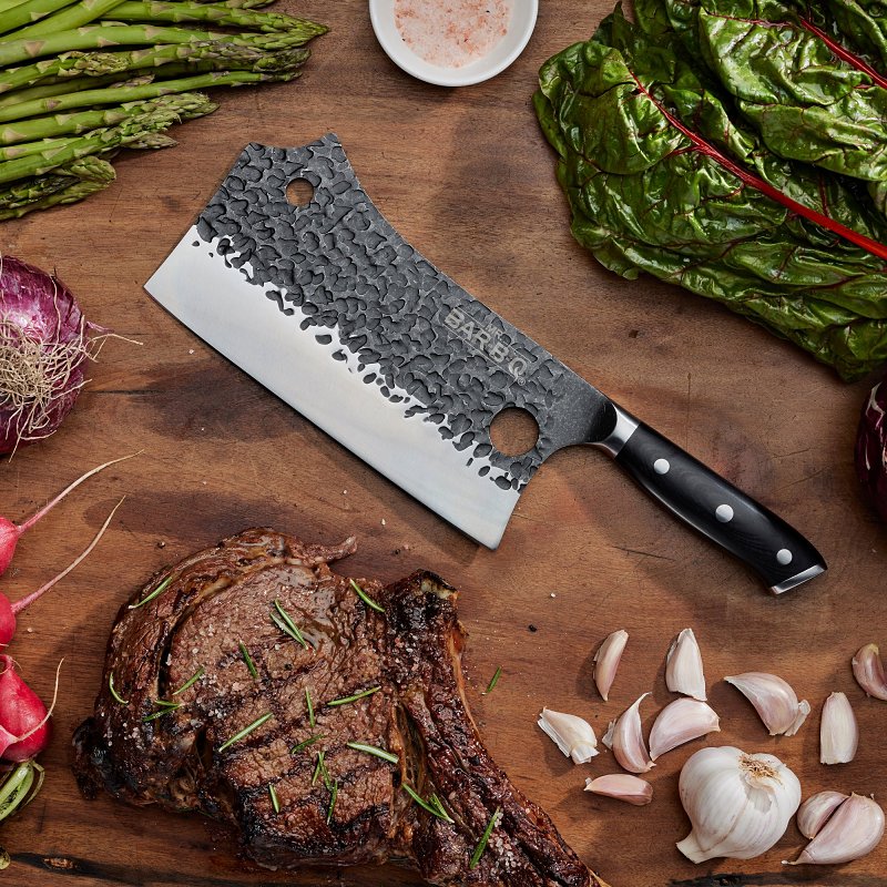 Mr. BAR-B-Q 40010Y Griller's Cleaver Knife, HCS Blade, Wood Handle, 17.7 in OAL