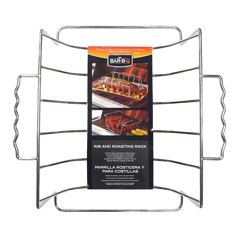Mr. BAR-B-Q 06828Y Rib and Roasting Rack, 14 in L, 10 in W, Steel, Chrome