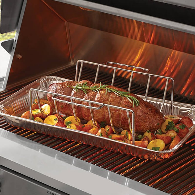 Mr. BAR-B-Q 06828Y Rib and Roasting Rack, 14 in L, 10 in W, Steel, Chrome