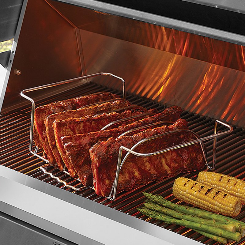 Mr. BAR-B-Q 06828Y Rib and Roasting Rack, 14 in L, 10 in W, Steel, Chrome