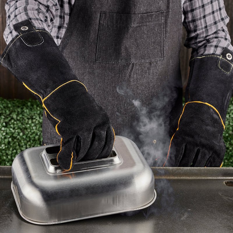 Mr. BAR-B-Q 40113X BBQ Gloves, XL, Leather, Black