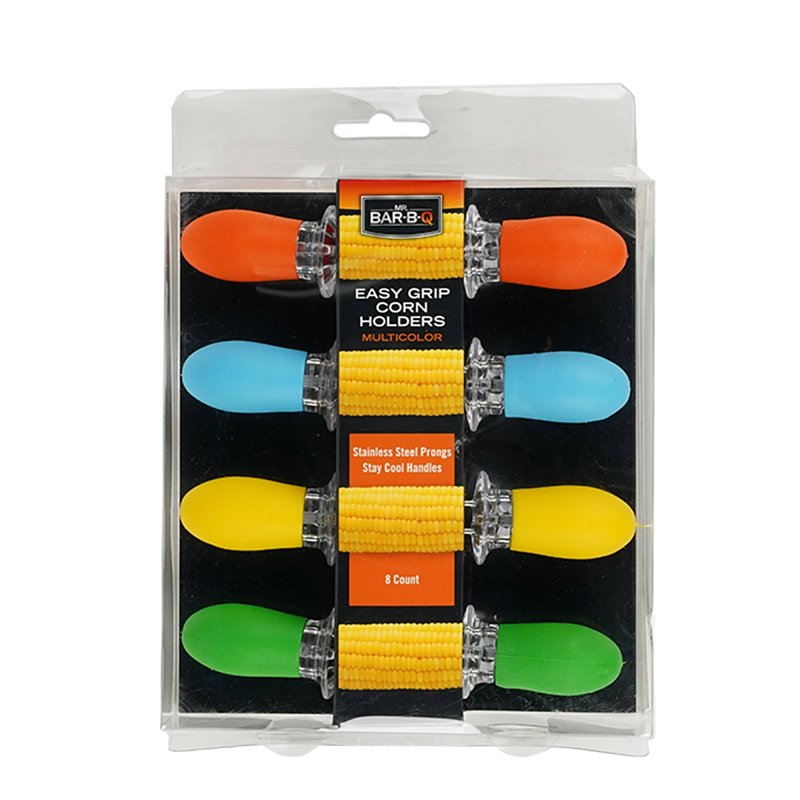 Mr. BAR-B-Q 40350Y Corn Holder Set, Blue/Green/Orange/Yellow, Stainless Steel