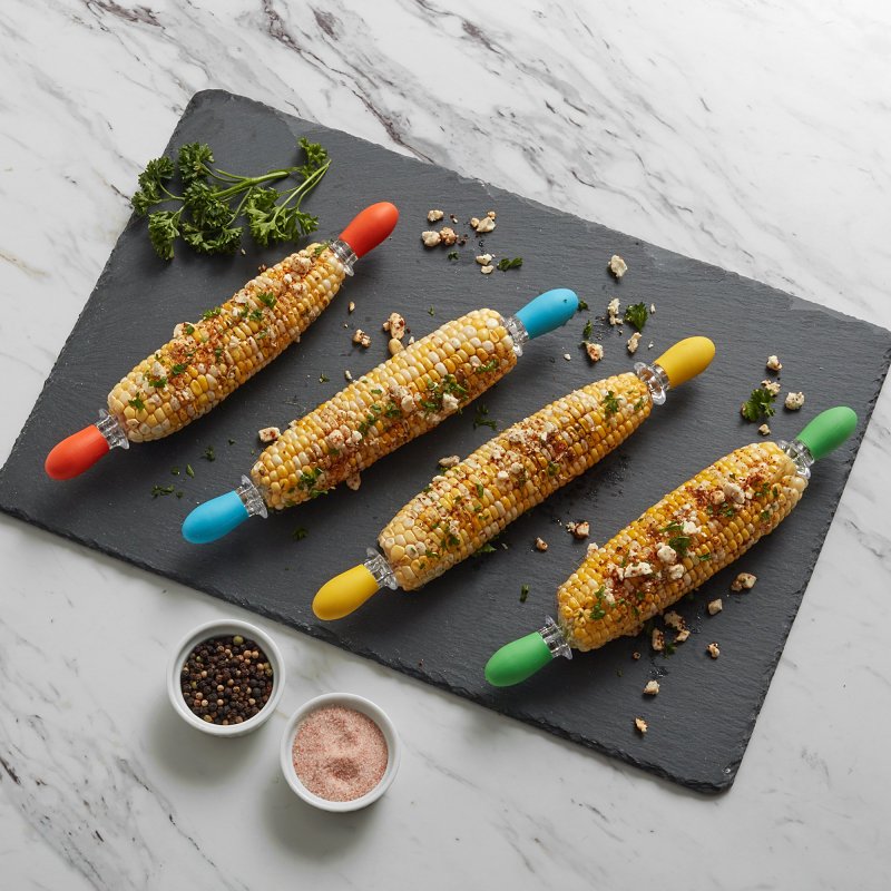 Mr. BAR-B-Q 40350Y Corn Holder Set, Blue/Green/Orange/Yellow, Stainless Steel