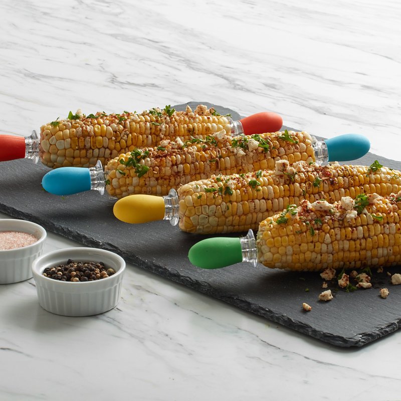 Mr. BAR-B-Q 40350Y Corn Holder Set, Blue/Green/Orange/Yellow, Stainless Steel