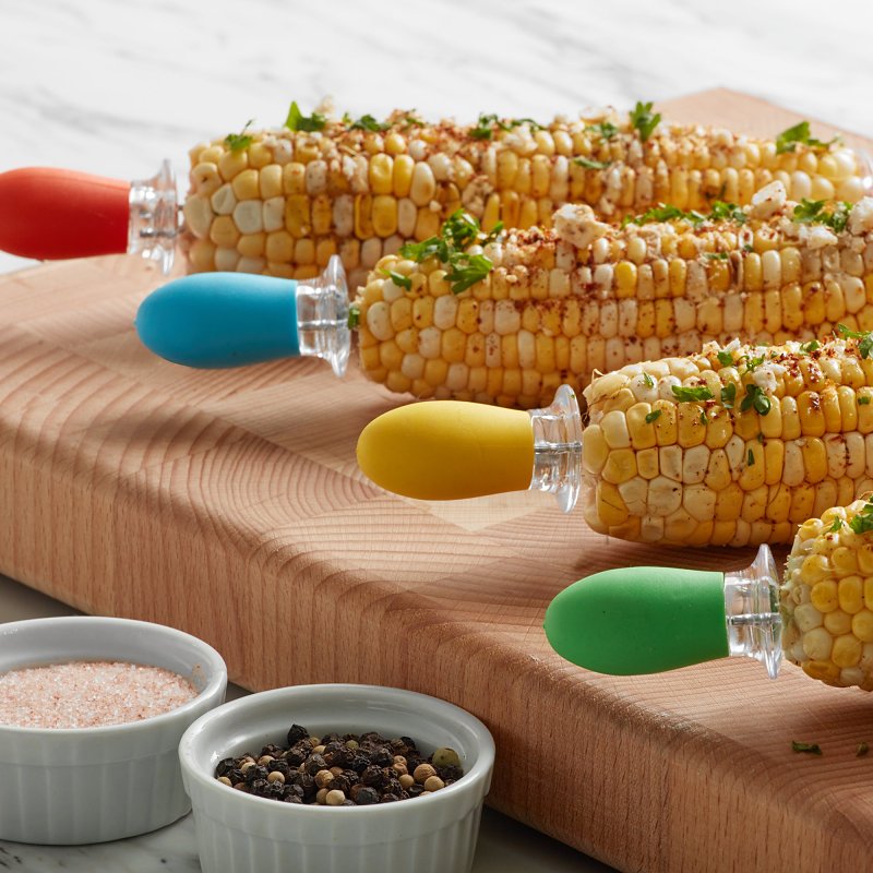 Mr. BAR-B-Q 40350Y Corn Holder Set, Blue/Green/Orange/Yellow, Stainless Steel