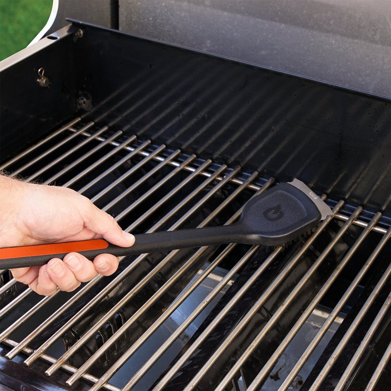 Mr. BAR-B-Q 60303Y Grill Brush with Scraper, Stainless Steel Bristle, TPR Handle, Soft-Grip Handle, 18 in L