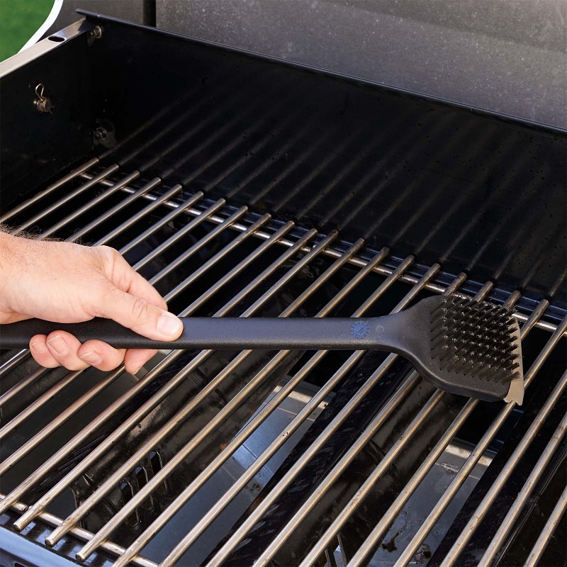 Mr. BAR-B-Q 60303Y Grill Brush with Scraper, Stainless Steel Bristle, TPR Handle, Soft-Grip Handle, 18 in L