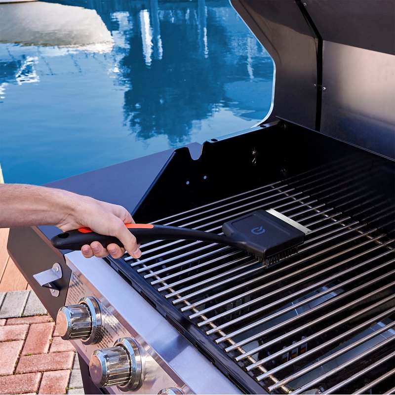 Mr. BAR-B-Q 60307Y Grill Brush with Scraper, Stainless Steel Bristle, TPR Handle, Soft-Grip Handle