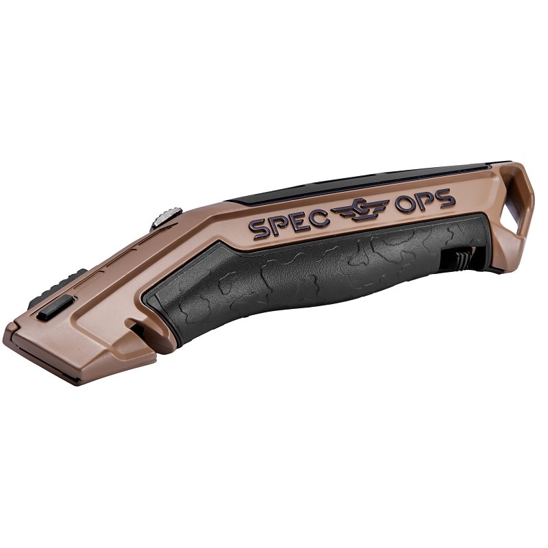 Spec Ops SPEC-K1-UR Utility Knife, 2-1/2 in L Blade, Steel Blade, Pistol Grip Handle, Black/Flat Dark Earth Handle