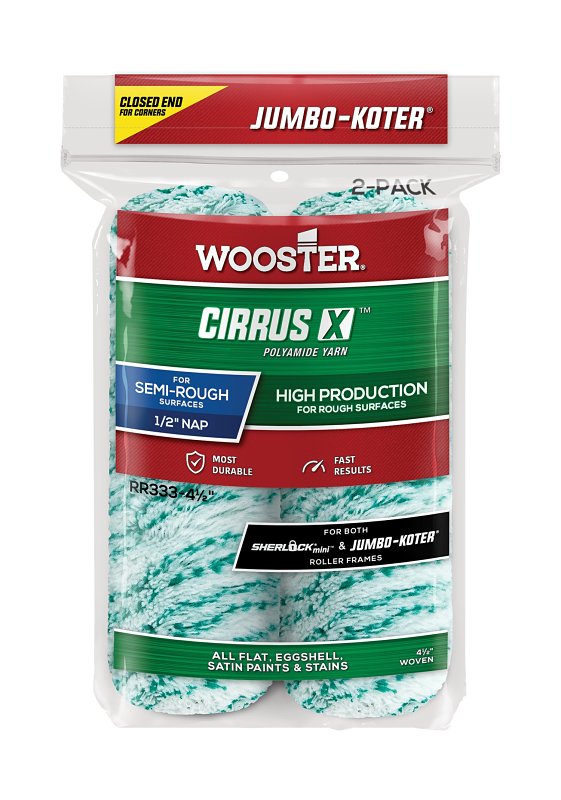 Wooster Ciruus X Series RR333-4 Jumbo-Koter Roller Cover, 1/2 in Thick Nap, 4-1/2 in L, Polyamide Cover