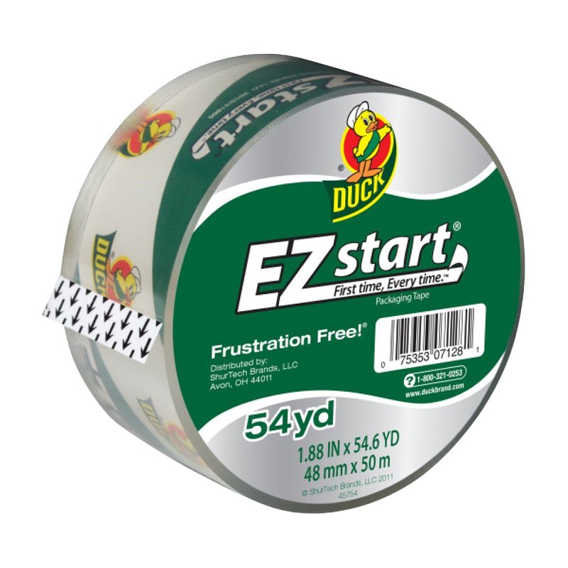 Duck EZ Start 285711 Packaging Tape, 55 yd L, 1.88 in W, Clear