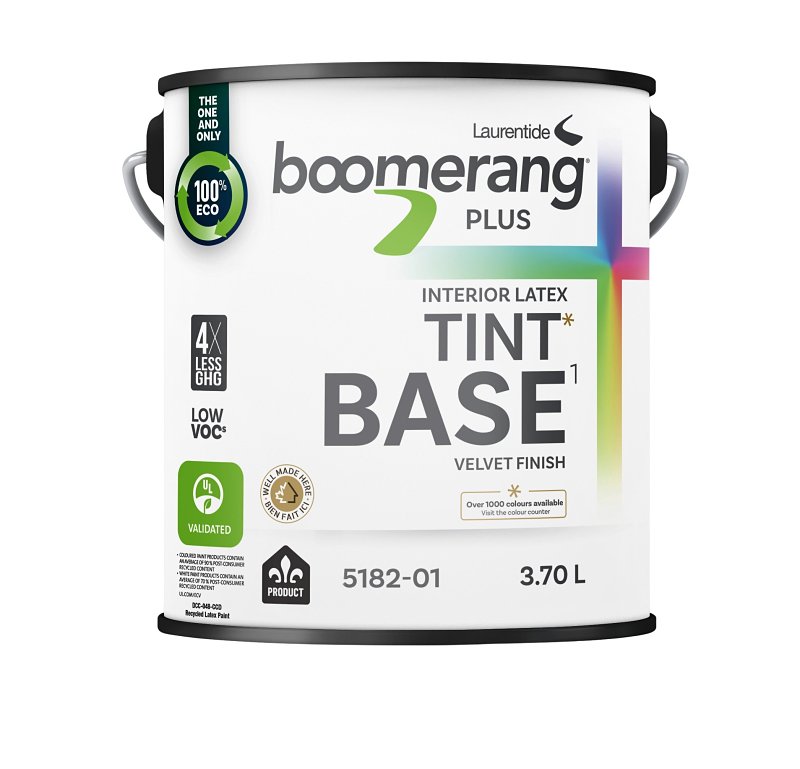 Boomerang 5182-01 Interior Paint, Velvet, Tint Base, 3.78 L, 540 sq-ft Coverage Area