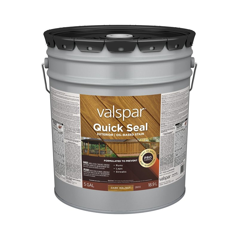 Valspar Quick Seal VL1028013-20 Exterior Stain, Semi-Transparent, Dark Walnut, Liquid, 5 gal