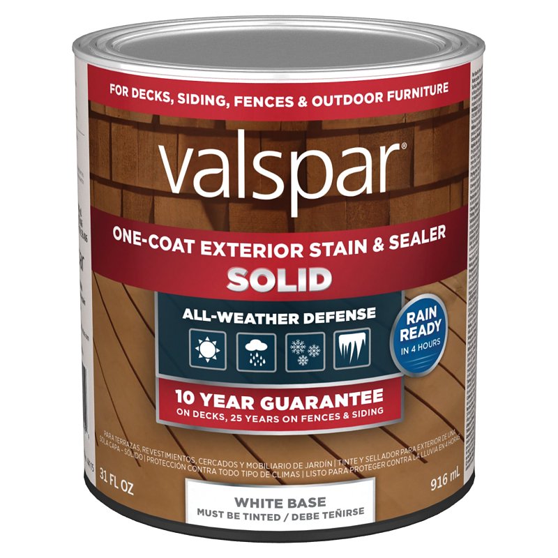 Valspar VL1028088-14 One-Coat Stain and Sealer, Solid, White Base, Liquid, 1 qt