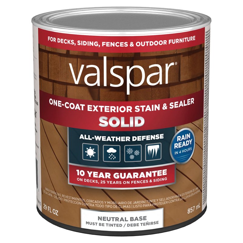 Valspar VL1028090-14 One-Coat Stain and Sealer, Solid, Neutral Base, Liquid, 1 qt