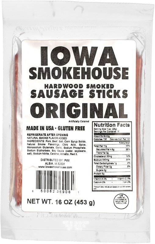 Iowa Smokehouse IS-16SSO Sausage Snacks, Stick, Original, 16 oz