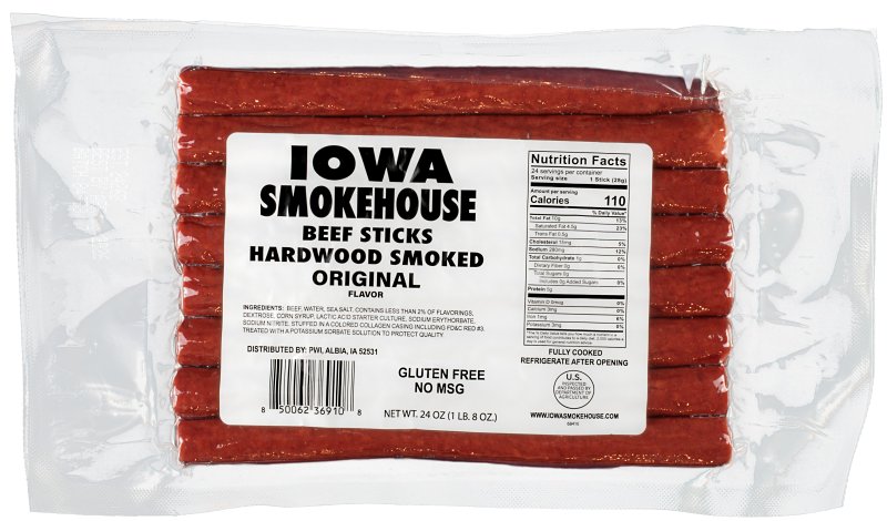 Iowa Smokehouse IS-BS24O Beef Snack, Stick, Hardwood Smoked Original, 24 oz