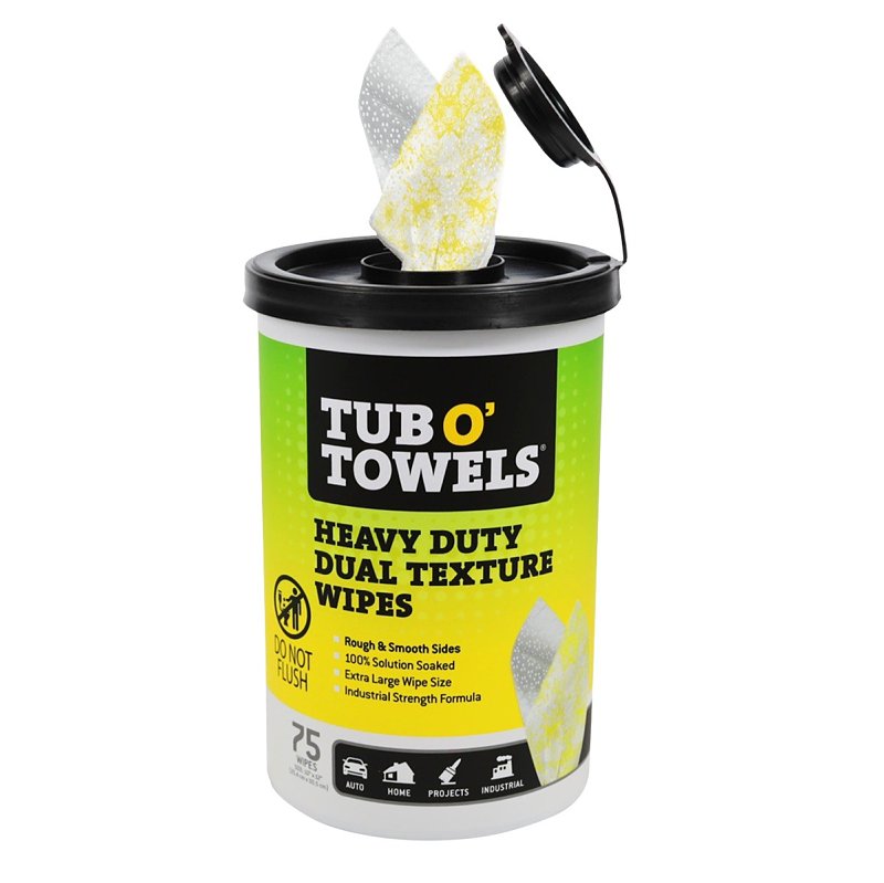 Tub O'Towels TW75-DT Heavy-Duty Dual-Textured Cleaning Wipes, 12 in L, 10 in W