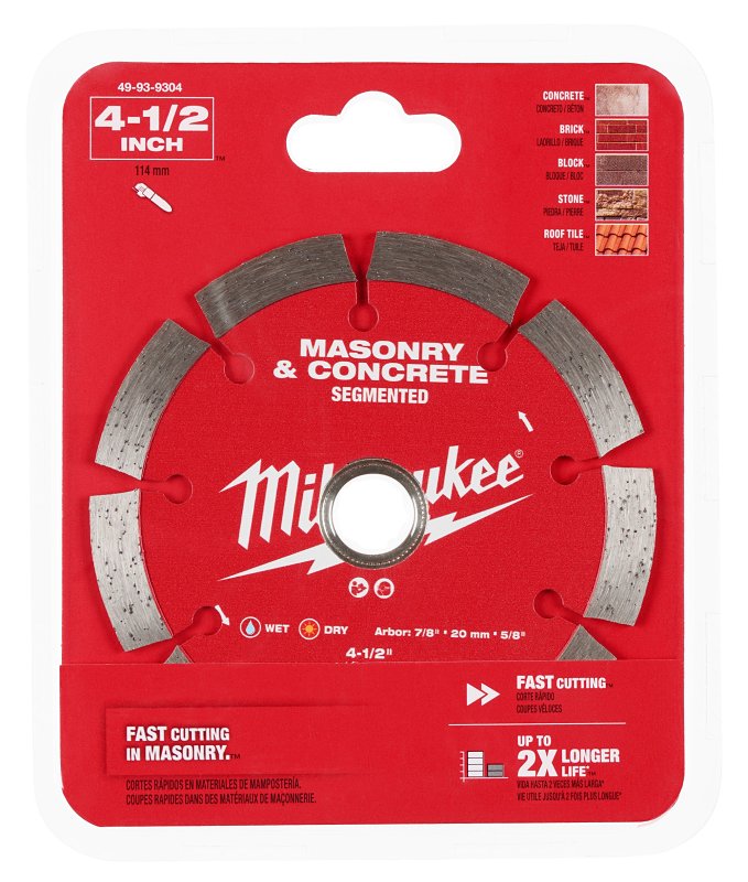 Milwaukee 49-93-9304 Saw Blade, 4-1/2 in Dia, 7/8 in-20 mm-5/8 in Arbor, Segmented Rim