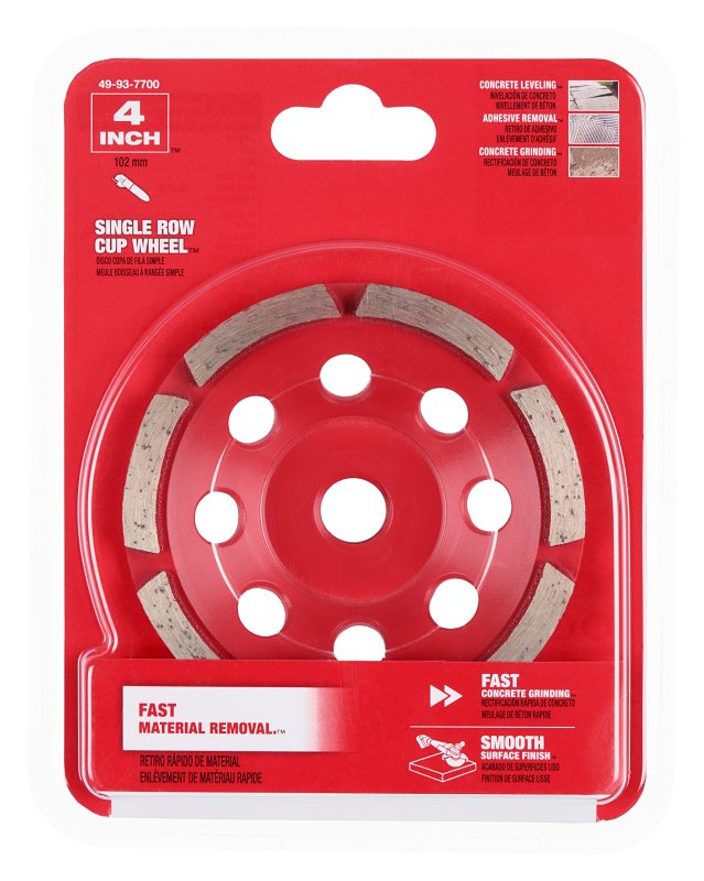 Milwaukee 49-93-7700 Cup Wheel, 4 in Dia, 1 in Thick, 5/8-11 Arbor, Diamond Abrasive