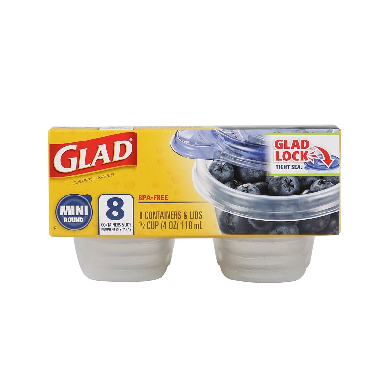 Glad BBG11038 Container, 4 oz, Plastic, Clear, 3.4 in Dia, 3 in H