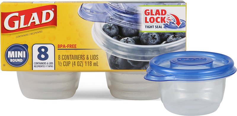 Glad BBG11038 Container, 4 oz, Plastic, Clear, 3.4 in Dia, 3 in H
