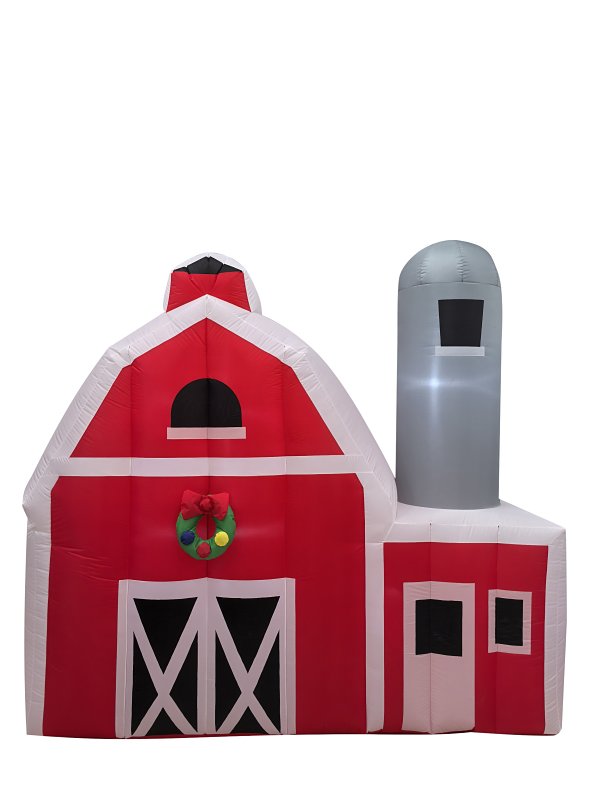 Santas Forest 90034 Inflatable Christmas Barn, 7-3/4 ft H, Polyester, Red/White, Internal Light