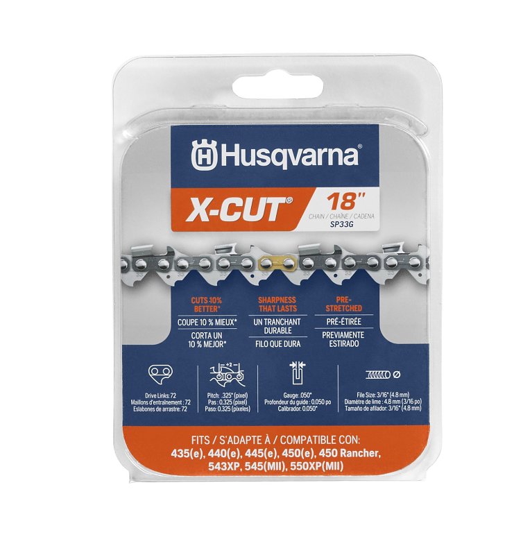 Husqvarna 581643603 Chainsaw Chain, 18 in L Bar, 0.05 ga, 0.325 in TPI/Pitch, 72-Link