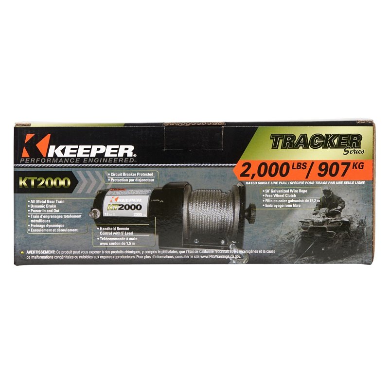 Keeper KT2000 Series Winch, 2000 lb, Electric, 12 VDC