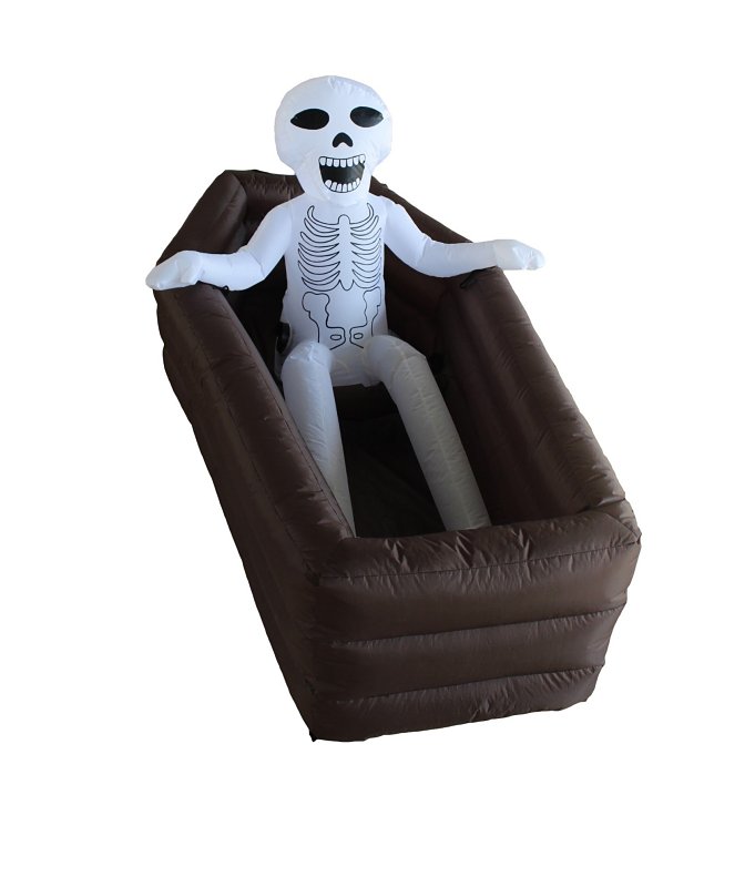 Santas Forest 93023 Inflatable Skeleton In Coffin Decor, 2.3 ft H, Polyester, White, Internal Light, Indoor, Outdoor