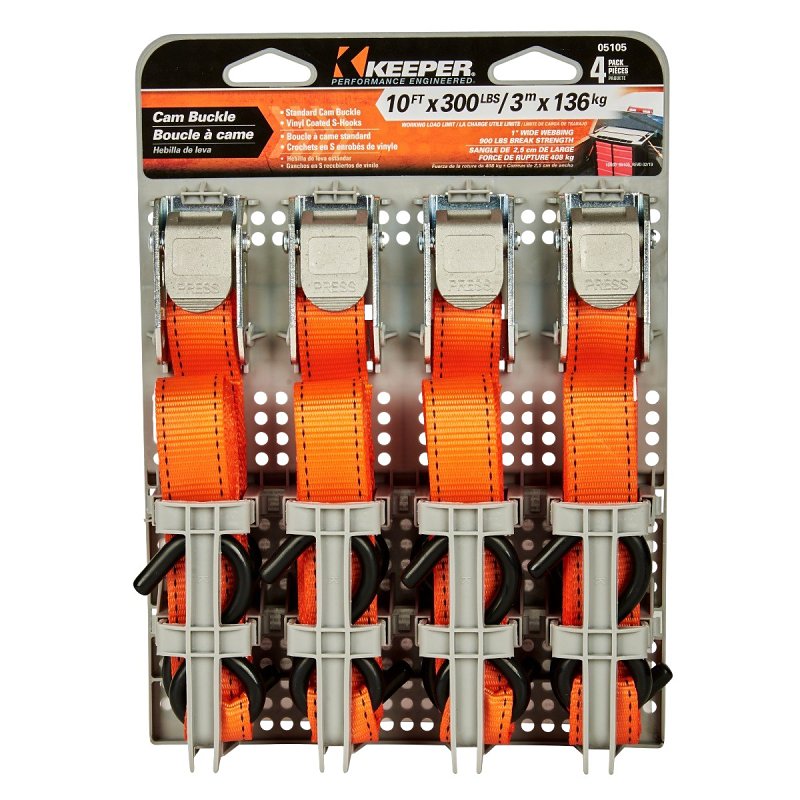 Keeper 05105 Tie-Down, 1 in W, 10 ft L, Polyester, Orange, 300 lb, S-Hook End Fitting