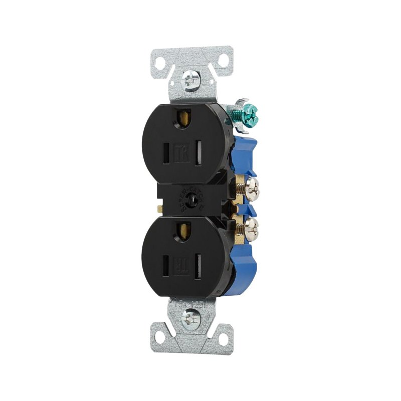 Eaton Wiring Devices TR270BK Standard Residential-Grade Duplex Receptacle, 2-Pole, 15 A, 125 V, NEMA: NEMA 5-15R