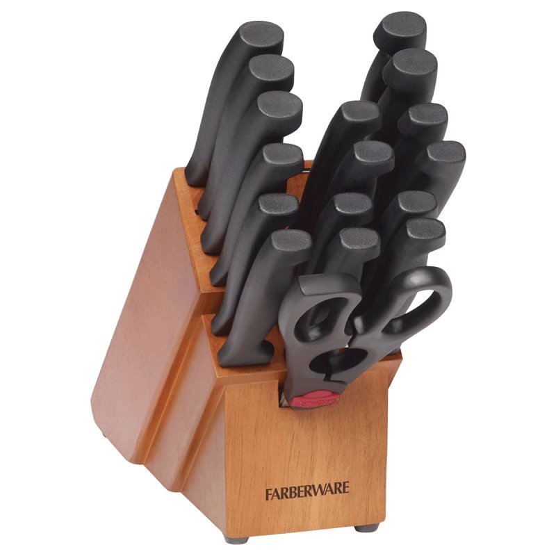 Farberware 5102280 Sharpening Cutlery Set, 18-Piece, Plastic/Stainless Steel/Wood, Black