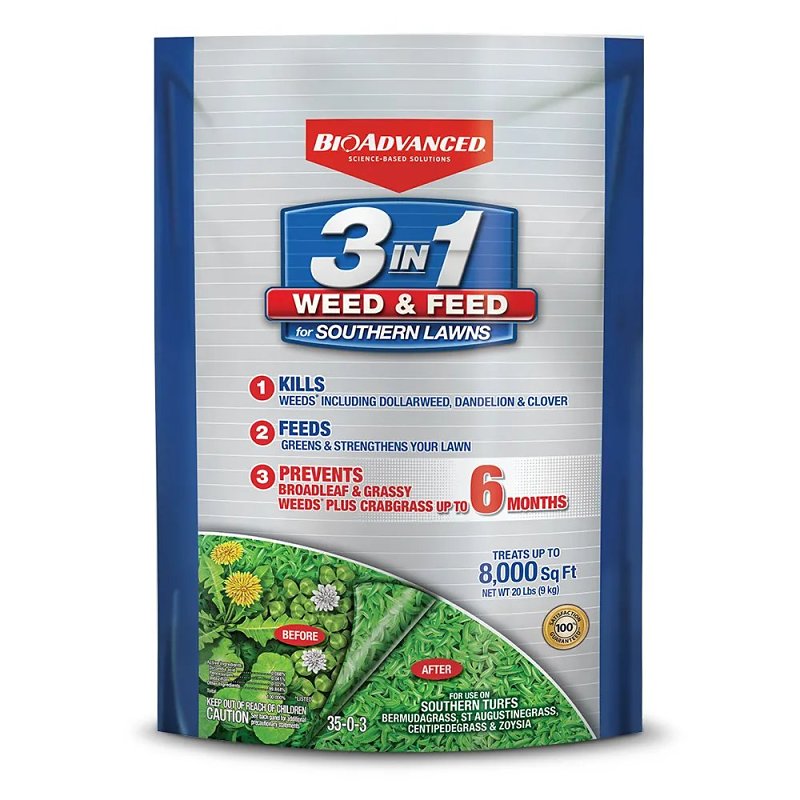 BioAdvanced 820106W Weed and Feed Fertilizer, 20 lb Bag, Granular, 35-0-3 N-P-K Ratio