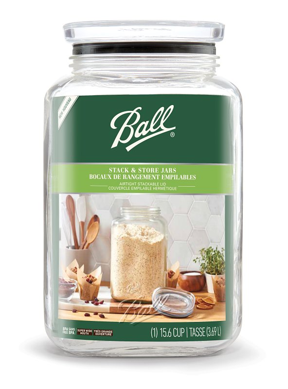 Ball 2133570 Stack and Store Jar, 15.6 Cup, Glass, Clear, 5.95 in L, 5.95 in W, 9.8 in H